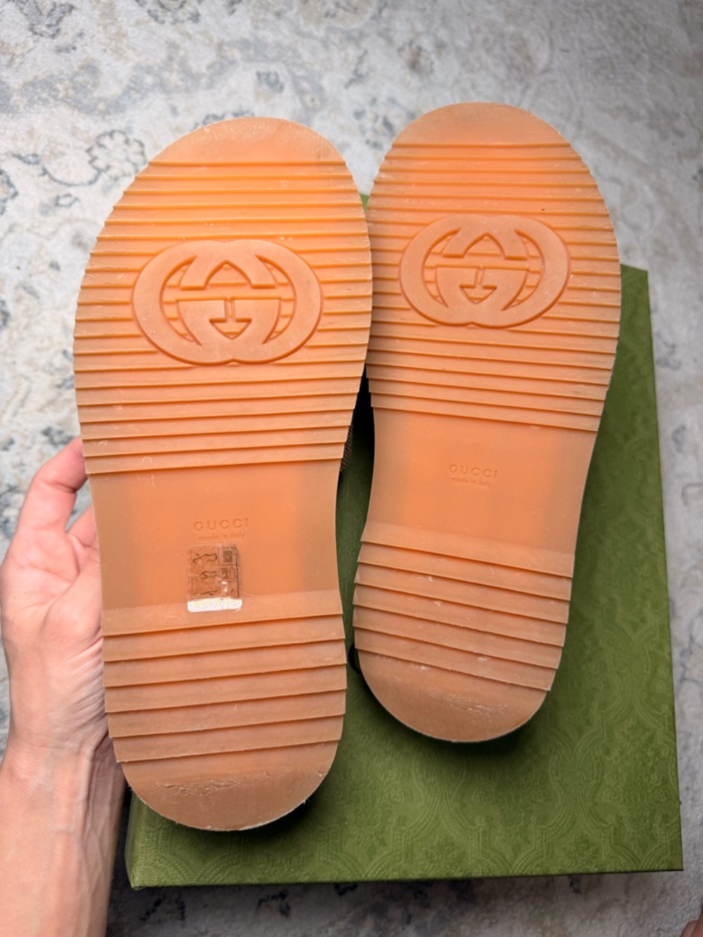 Gucci Camel & Ebony GG Canvas Platform Slides - Picture 8 of 15